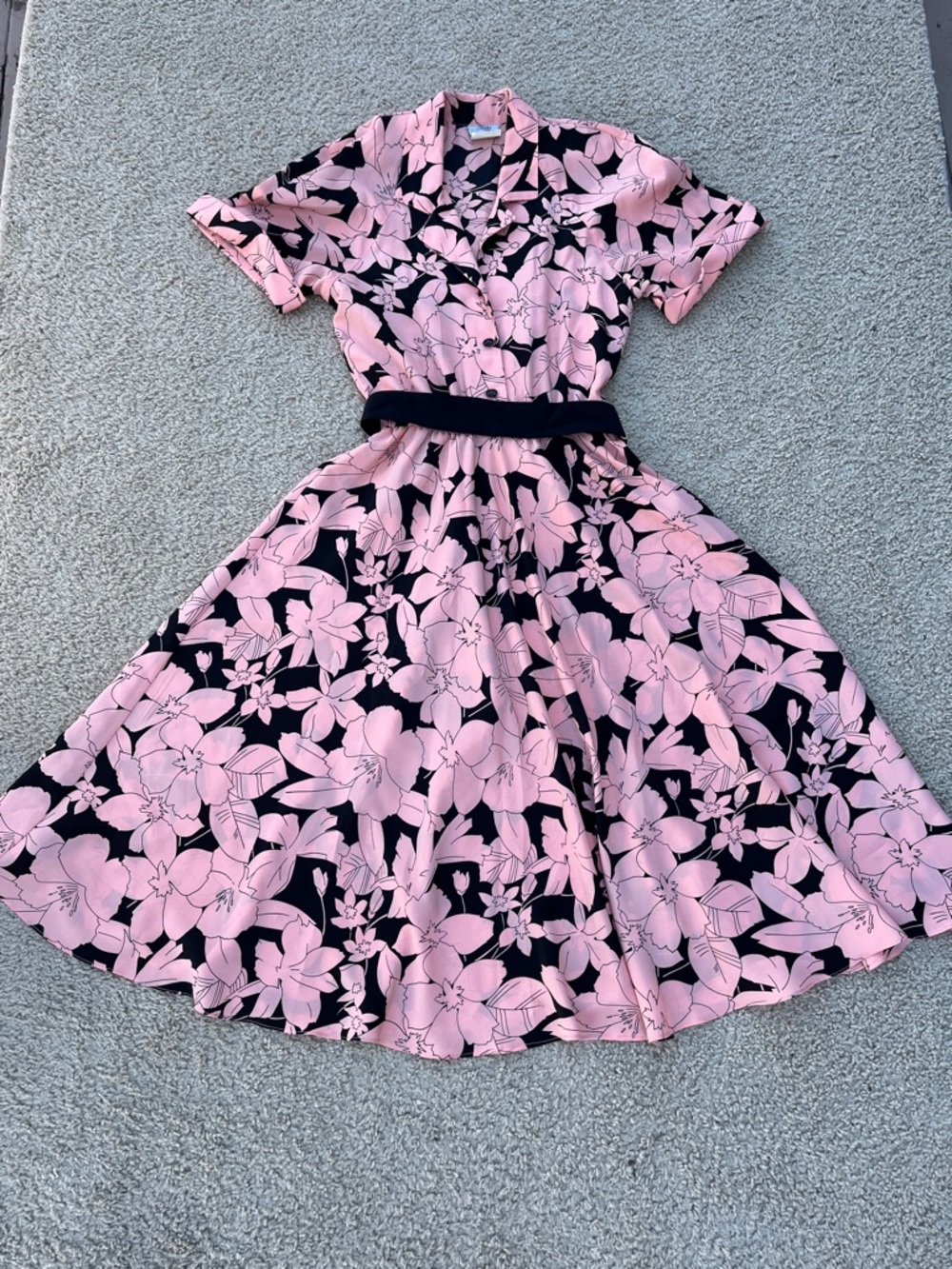 Vintage Petites By Nu-Mode Women's 5/6 50s Inspired Bold Pink & Black Floral 40s